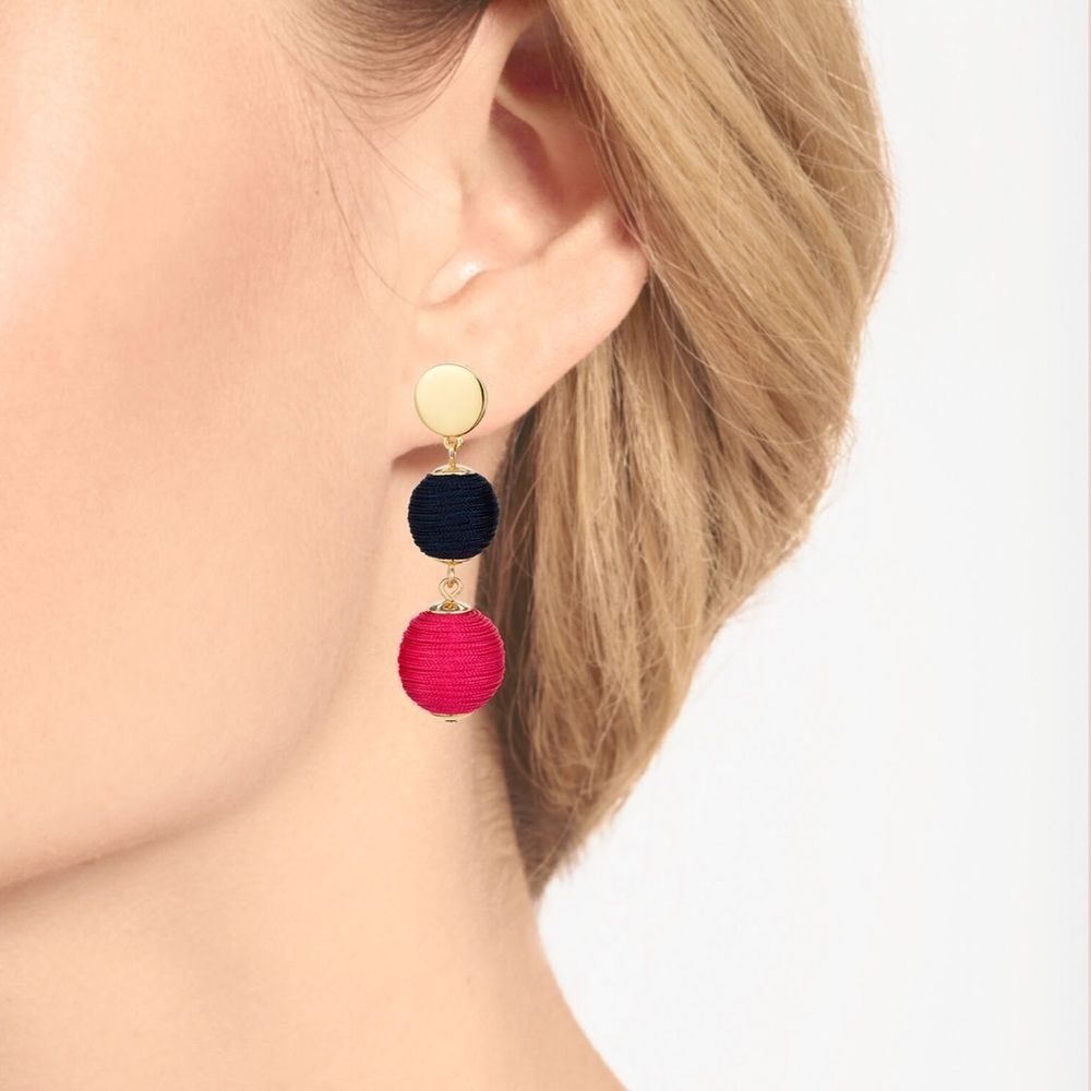 JEWELRY - Talbots Navy/Pink Thread Wrapped Sphere Drop Earrings